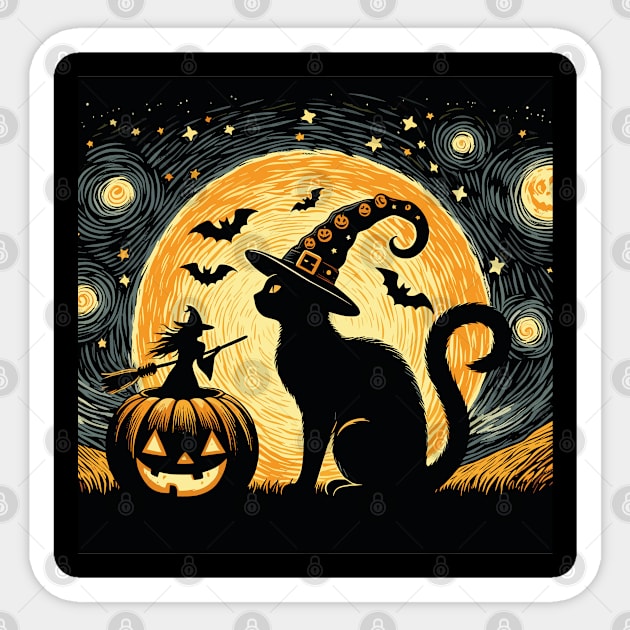 Halloween Van Gogh Starry Night Cat Sticker by JessArty